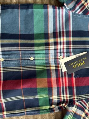 Polo by Ralph Lauren Men’s Navy, Green, Red Plaid Button-Down Shirt